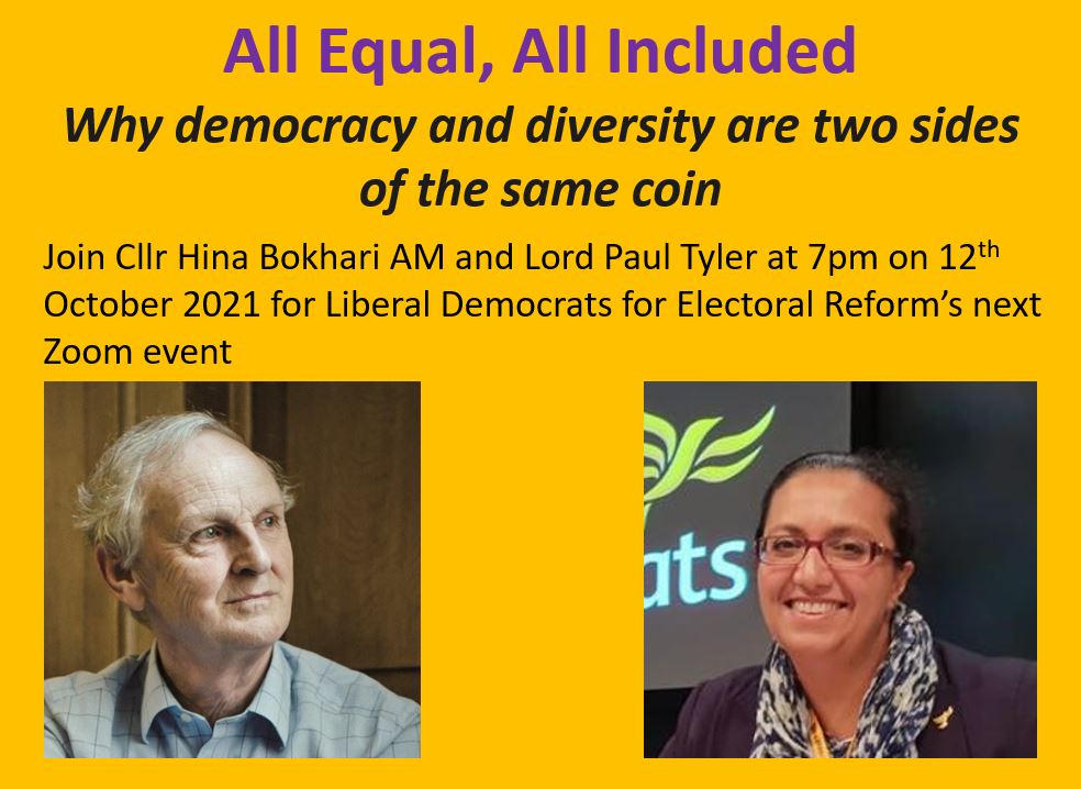 Lib Dems for Electoral Reform 🔶️ #FBPPR (@libdem4er) on Twitter photo Join LDER's next zoom event with <a href="/HinaBokhariLD/">Hina Bokhari OBE AM 🔶</a> and <a href="/PTylerLords/">Paul Tyler</a> about how we can welcome more campaigners from different communities and why #EqualVotes and #Diversity go hand in hand.
@libdems <a href="/LibDemDiversity/">Lib Dem HQ Diversity</a> <a href="/LDCRE1/">Lib Dem Campaign for Race Equality</a> Register here:
us02web.zoom.us/meeting/regist… Join LDER's next zoom event with <a href="/HinaBokhariLD/">Hina Bokhari OBE AM 🔶</a> and <a href="/PTylerLords/">Paul Tyler</a> about how we can welcome more campaigners from different communities and why #EqualVotes and #Diversity go hand in hand.
@libdems <a href="/LibDemDiversity/">Lib Dem HQ Diversity</a> <a href="/LDCRE1/">Lib Dem Campaign for Race Equality</a> Register here:
us02web.zoom.us/meeting/regist…