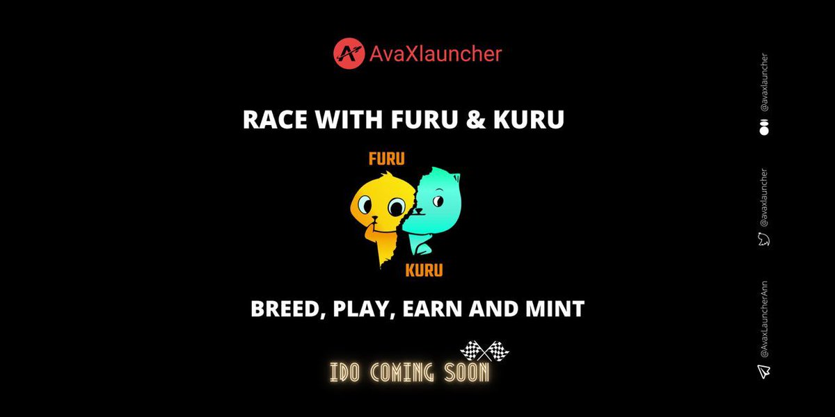 AvaXlauncher (@avaxlauncher) on Twitter photo π’ Are you ready for the next IDO?
<a href="/furu_kuru/">FuruKuru</a> is coming to <a href="/AvaXlauncher/">AvaXlauncher</a>. Breed, Play, Earn and Mint your characters and get ready for epic racing! π
As always, guaranteed IDO allocation and airdrop for $AVXL stakers and LP stakers β¨
Stay tuned. More details coming soon π π’ Are you ready for the next IDO?
<a href="/furu_kuru/">FuruKuru</a> is coming to <a href="/AvaXlauncher/">AvaXlauncher</a>. Breed, Play, Earn and Mint your characters and get ready for epic racing! π
As always, guaranteed IDO allocation and airdrop for $AVXL stakers and LP stakers β¨
Stay tuned. More details coming soon π