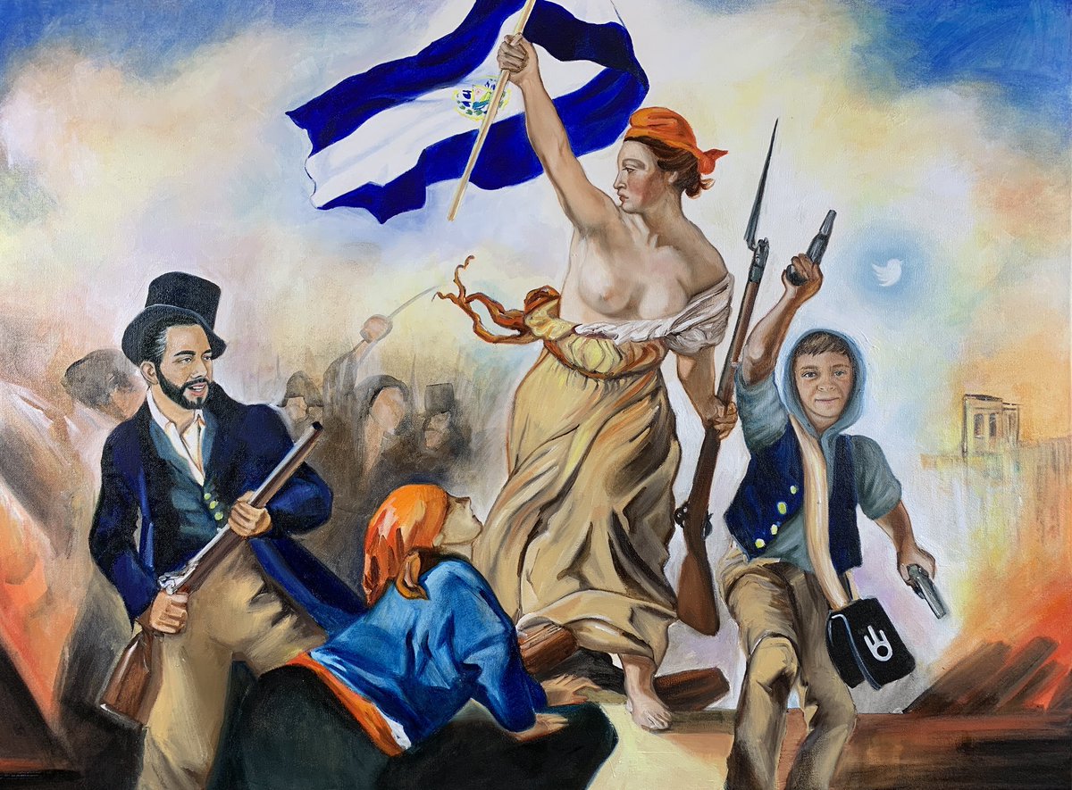 Painting #2 in my “Crypto Mythology” series: “Libertad Guiando A La Gente”, honoring <a href="/nayibbukele/">Nayib Bukele</a> <a href="/jackmallers/">Jack Mallers</a> @ln_strike &amp; their 🌋-powered #economic #revolution in #ElSalvador ! Nod to <a href="/jack/">jack</a> for the #BTC tips integration too. ;) 5 NFTs available here: bit.ly/3uzcq5X