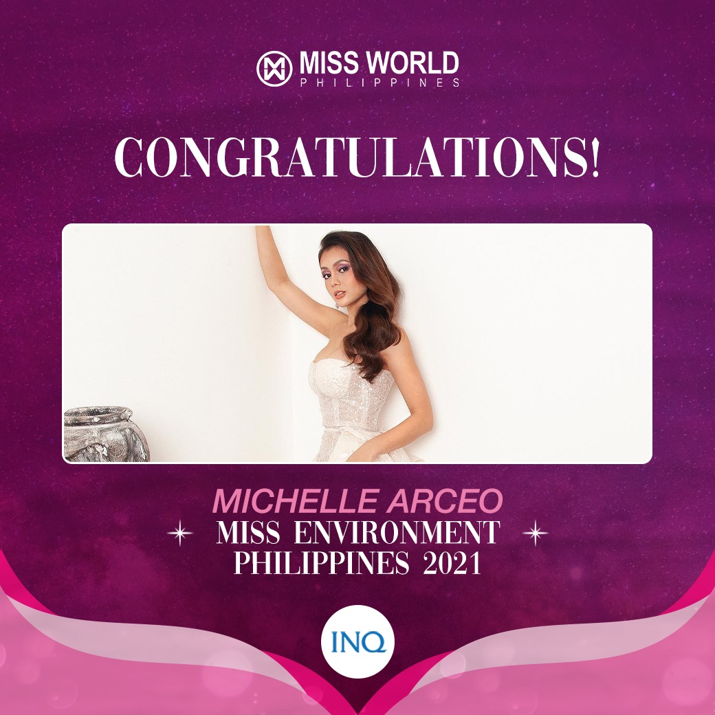 inquirerdotnet's tweet photo. JUST IN: Michelle Arceo is Miss Environment Philippines 2021! #MWP2021 👑 https://t.co/yjDbpKiTBK