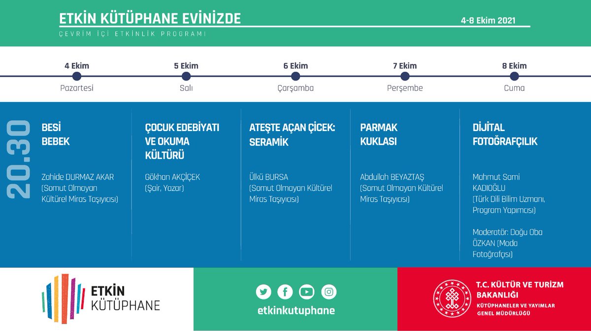 “Etkin Kütüphane Evinizde” uygulamamızın bu hafta sizinle buluşacak olan programları...

<a href="/etkinkutuphane/">Etkin Kütüphane</a> 
<a href="/KTBKYGM/">KYGM</a>
