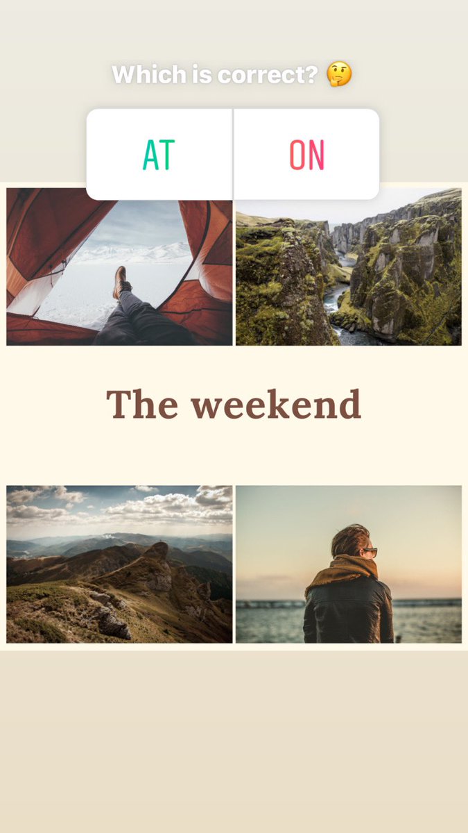 Which preposition is correct? 💭

- At the weekend

- On the weekend

What do you think? 🤔🤔🤔👇🏻👇🏻

#english #ingles #LearnEnglish #vocabulary #englishteacher