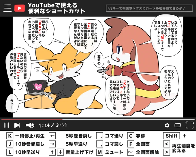 YouTubeの便利なショートカットキー集 