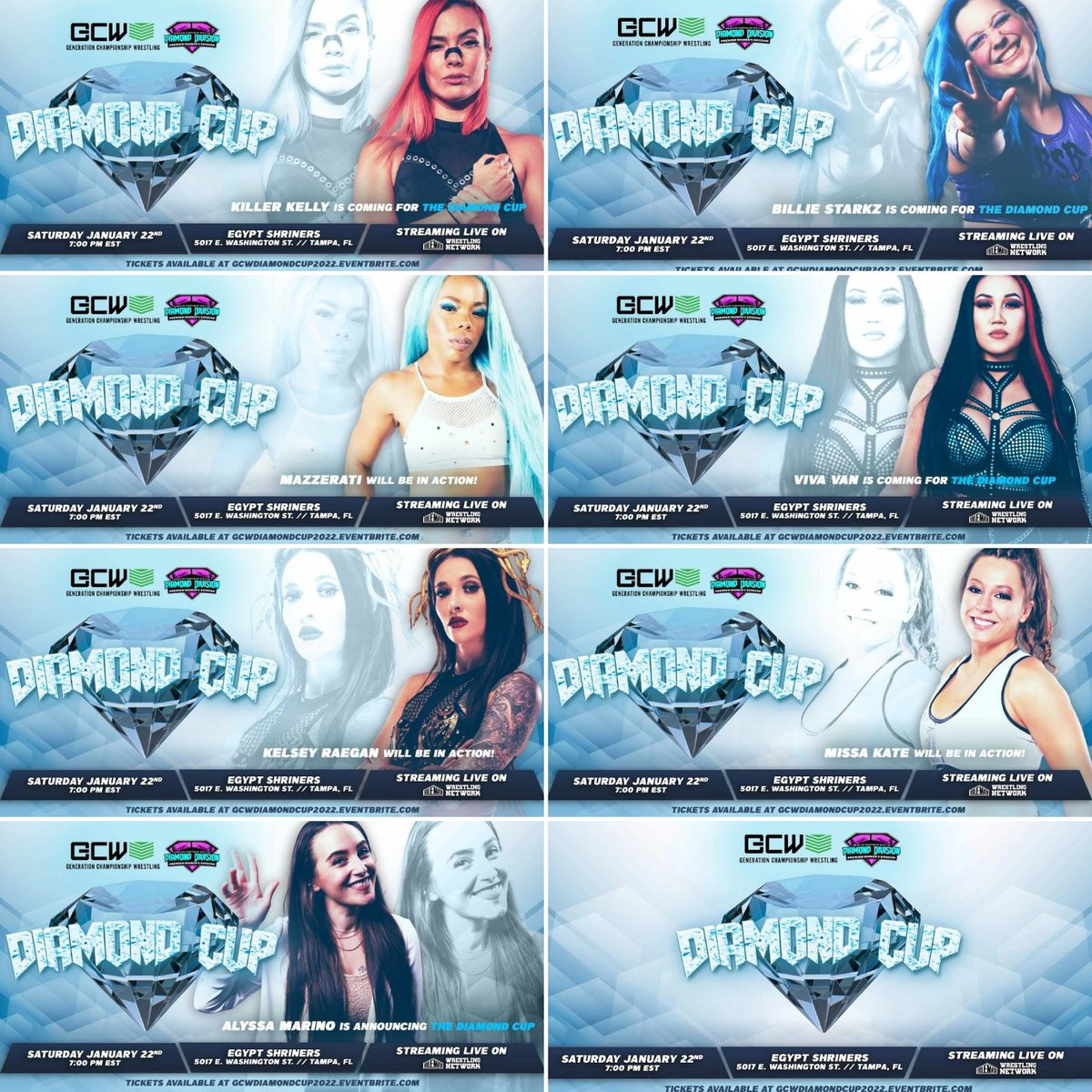 MilfyZoomedInXX's tweet photo. The @GCWWrestlingPro #DiamondCup π 2022 is already taking shape....
But just wait and see what we did...
#SheReturns
1/22/22. #Tampa
Tickets: https://t.co/ZsWdtD0OTu
Or watch Live on PPV via: @TitleMatchWN
@GCWWrestlingPro
#UnitedWeFight
#womenswrestling https://t.co/Z1LwdsPv2j
