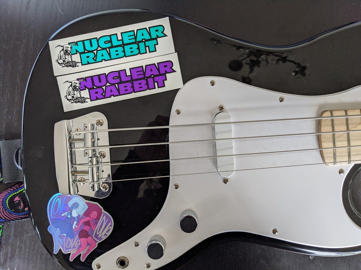 ryansteiner42's tweet photo. During COVID lockdown, I decided to finally start learning how to play the bass guitar. That decision was largely inspired by Jean Baudin (@elevenstrings) and his amazing performances with #NuclearRabbit.
The question is: Which sticker gets pride of place on my first bass? https://t.co/QxIjlKhuzk
