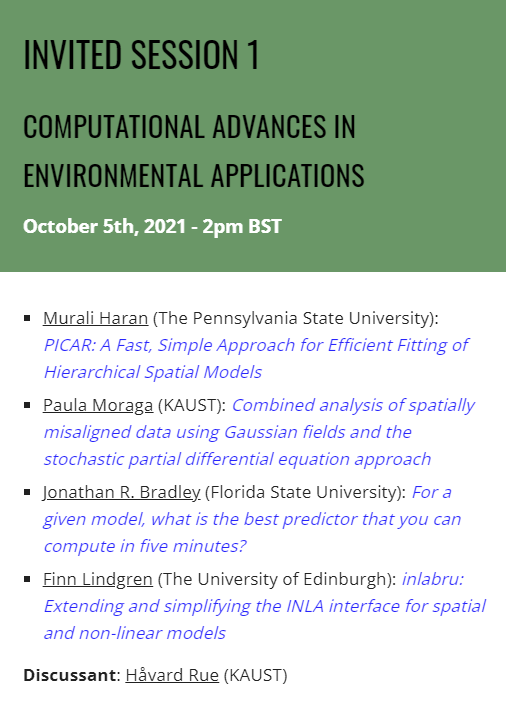 Paula_Moraga_'s tweet photo. Excited to be participating at the TIES-GRASPA 2021 conference talking about #computational advances in #environmental applications 📊🏭🛰️👩‍💻

More info + registration: 👉 https://t.co/LU13GdswVA

#geospatial #RINLA #rstats #rspatial https://t.co/yw9EKtAOvQ