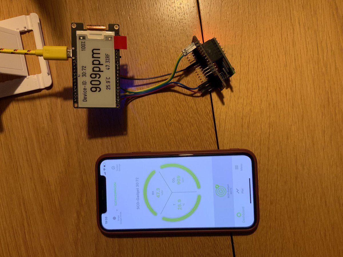 ursmii's tweet photo. @twtomcat #co2messung #CO2ampel #SBBAirQuality
bald eine low power version zum mitnehmen. #LilyGO #TTGO-T5, @sensirion BLElibrary & #SCD30 https://t.co/3M1Tu3ITkB