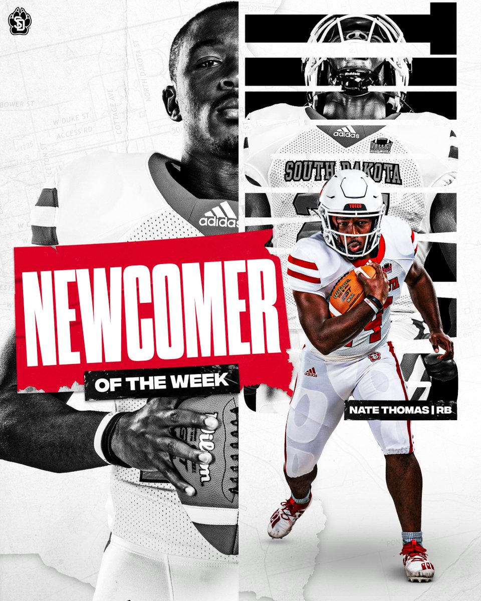 𝗙𝗶𝗿𝘀𝘁 𝟭𝟬𝟬-𝘆𝗮𝗿𝗱 𝗿𝘂𝘀𝗵𝗶𝗻𝗴 𝗴𝗮𝗺𝗲
𝗙𝗶𝗿𝘀𝘁 𝗡𝗲𝘄𝗰𝗼𝗺𝗲𝗿 𝗼𝗳 𝘁𝗵𝗲 𝗪𝗲𝗲𝗸 𝗔𝘄𝗮𝗿𝗱

📰: yote.us/3itjA71

#WeAreSouthDakota x #GoYotes🐾