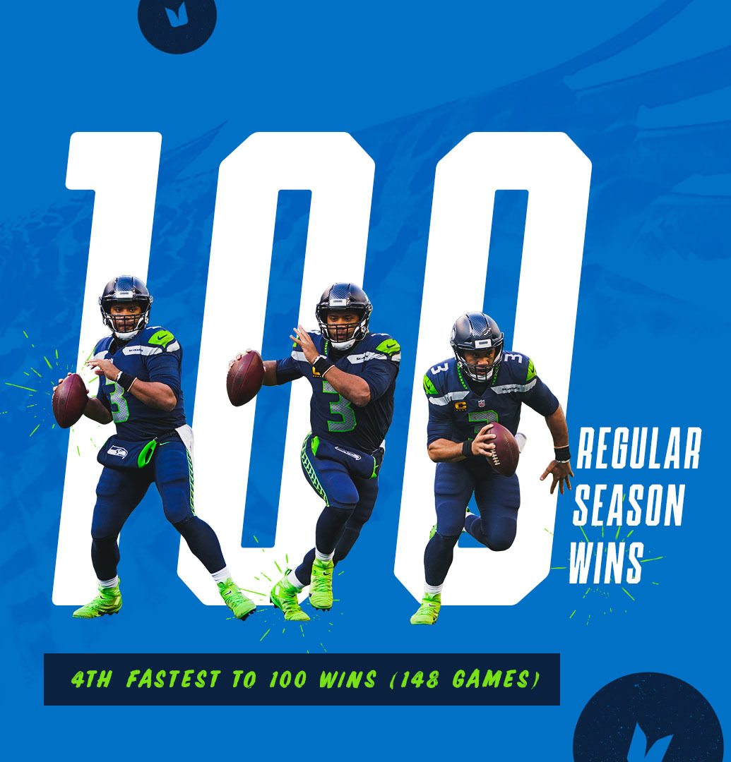 Seahawks's tweet photo. .@DangeRussWilson is pure magic. ✨

Congrats on 💯! https://t.co/nWlDJe69jX