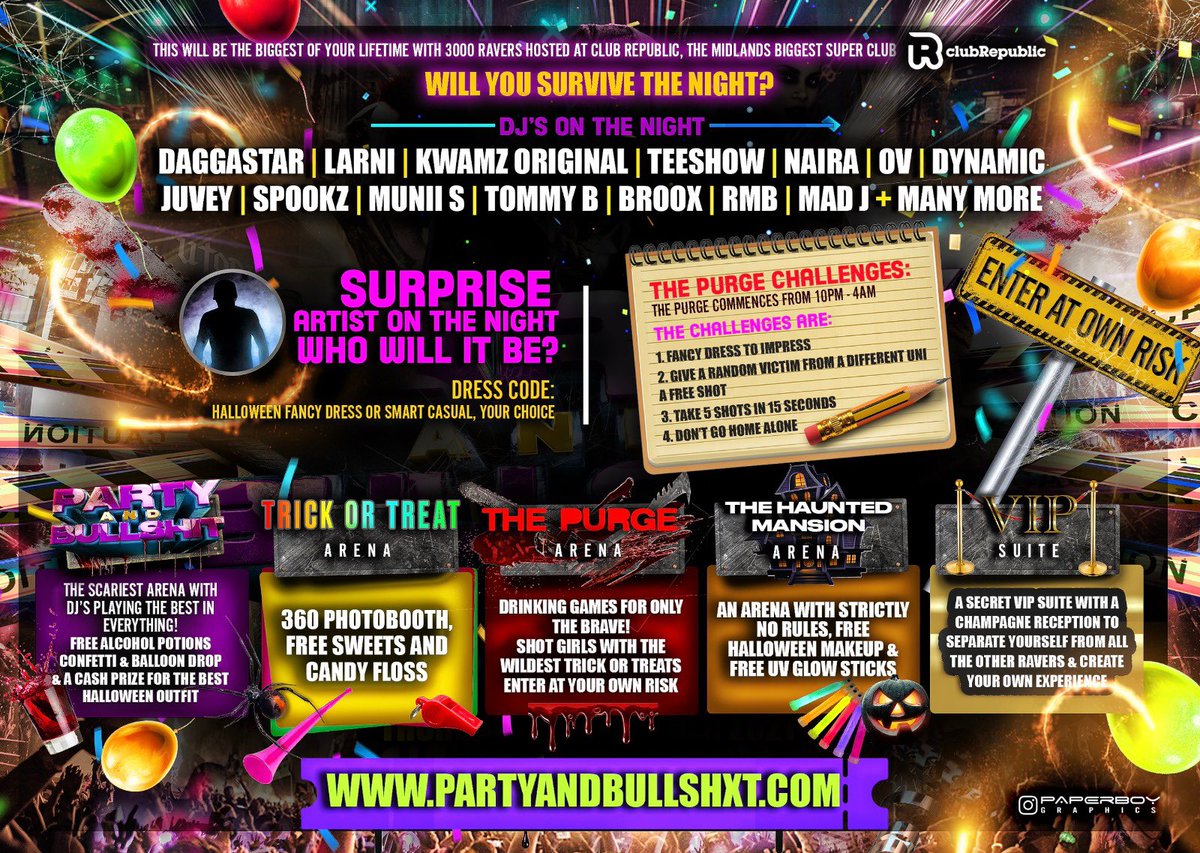 #PartyAndBullshxt 

Thursday 28th October 2021

CLUB REPUBLIC - LEICESTER 📍 
The Midlands Biggest Superclub 🎊

20+ DJs + Hosts 🎧🎤 
3000+ Ravers 👫
40+ Uni’s 🌎
5 Arenas 😈
Coaches From Every City 🚍

Tickets Out TOMORROW @ 9PM⏰

SET YOUR ALARMS NOW⏱

PartyAndBullshxt.com