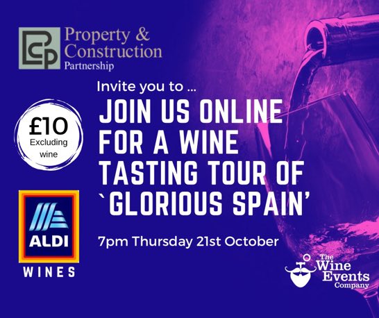 Hola #BrumHour Online Spanish wine tasting Thursday 21st October

Just £10 per household

Grab your wines from <a href="/AldiUK/">Aldi Stores UK</a>
Round up your friends and neighbours to buy 1, 2 or even all 6 of the wines we’re tasting

Info and bookings: bit.ly/3ovCUEu

<a href="/tpcpartnership/">The Property & Construction Partnership</a>