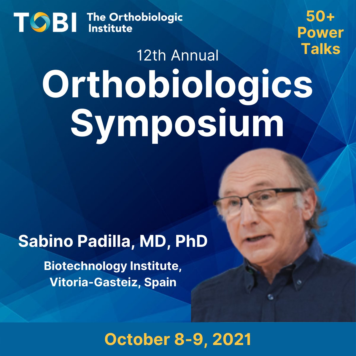 Cloudy Plasma vs Clear, Does it Matter? Optimizing Plasma Before PRP Concentration
Sabino Padilla, MD, PhD, Eduardo Anitua Foundation, Vitoria, SPAIN
Join us for 50+ quick power talks 
bit.ly/3wdyX8v
Use code TOBI50 for $50 off
#orthobiologics #orthopedics