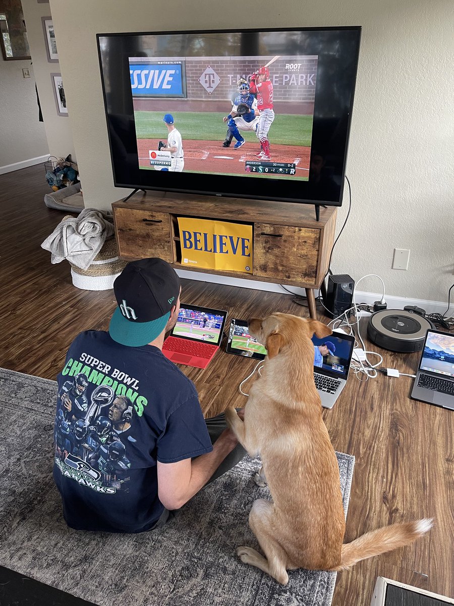 dajjohnston's tweet photo. Watching from game central at home in Alaska! Wish we were at the game today. Let’s go M’s! #believe #WHEREiROOT @ROOTSPORTS_NW https://t.co/SfvMTqMt3Q