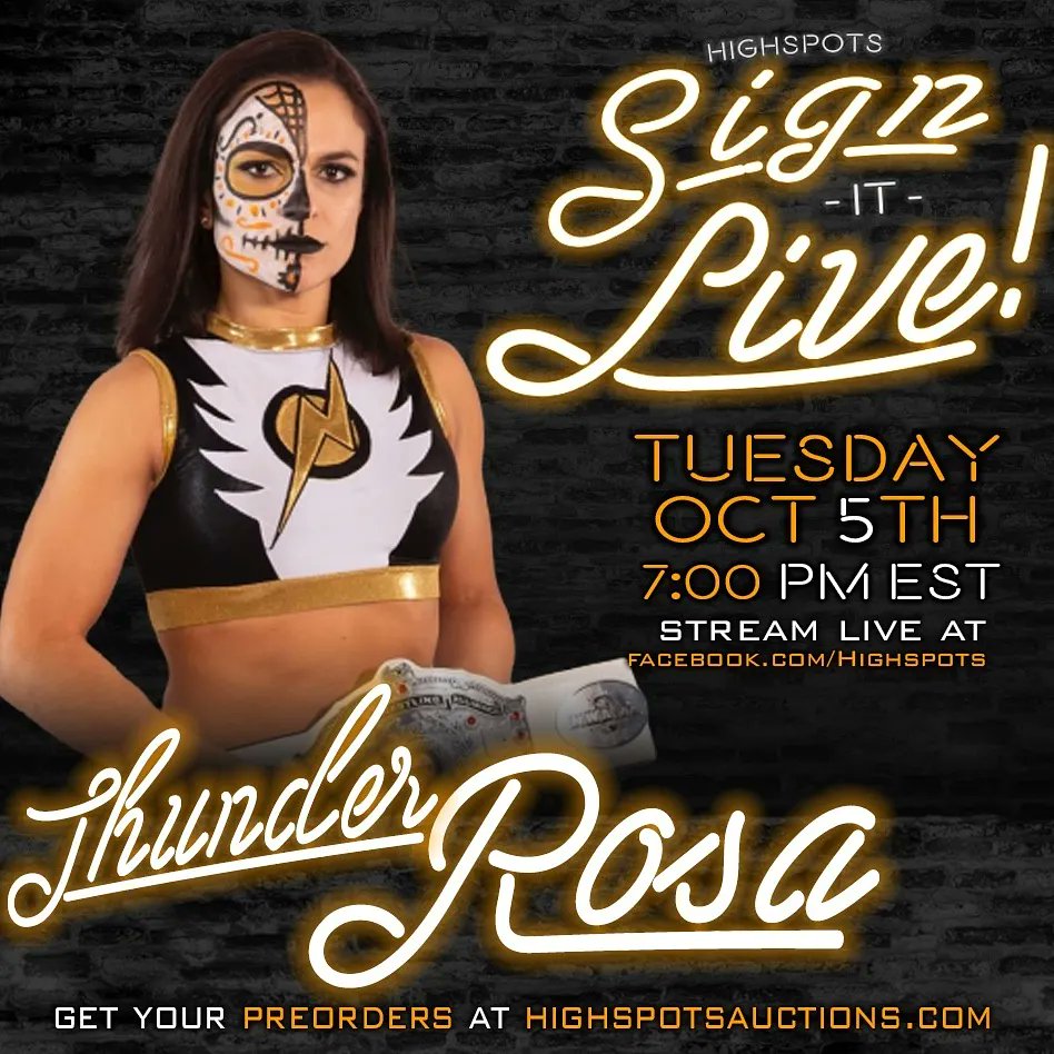 Highspots's tweet photo. Pre-orders are LIVE now!

Head over to https://t.co/HHKzRusWrq to get yours for:

SIL 10/5 w/ @thunderrosa22
VGT 10/7 w/ @kalebKonley

#ThunderRosa #KalebWithaK  #SignItLive #SIL #VirtualGimmickTable #VGT #Highspotsauctions https://t.co/hxQwEWr2RU