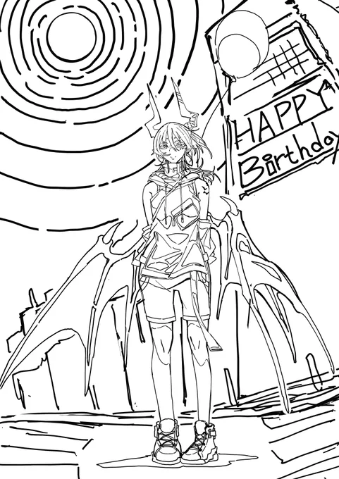 いいラフ描けた～ハロウィンイラストとして描けたらいいな 