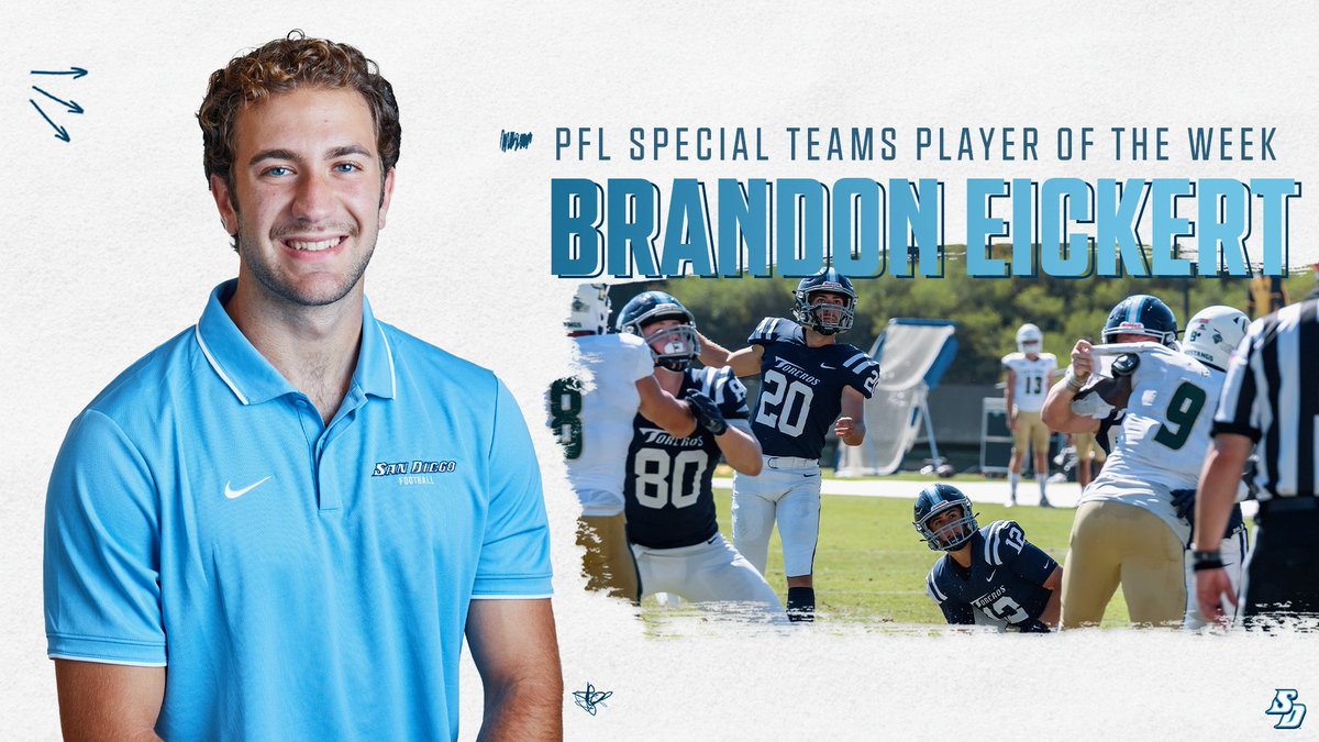 San Diego Football (@usdfootball) on Twitter photo Game-winning field goal and nine total points on the day
➡️
<a href="/PFLNews/">Pioneer Football</a> Special Teams Player of the Week 🔥
Congratulations, Brandon!
🗞️: bit.ly/3uJ5Vxp
#GoToreros Game-winning field goal and nine total points on the day
➡️
<a href="/PFLNews/">Pioneer Football</a> Special Teams Player of the Week 🔥
Congratulations, Brandon!
🗞️: bit.ly/3uJ5Vxp
#GoToreros