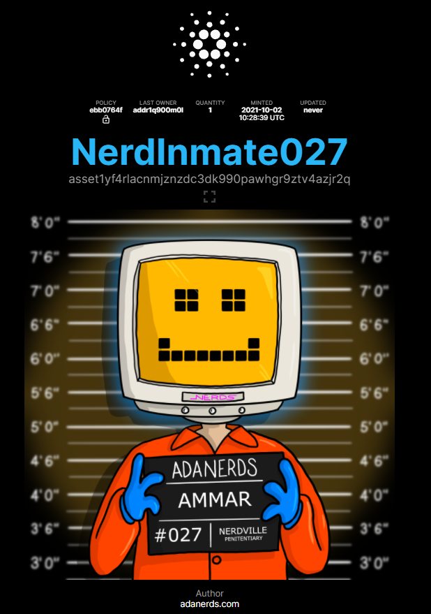 ammarsai's tweet photo. NerdInmate#027๐
Thanks! @SobblesBobbles @AdaNerds
#CardanoNFT #CNFTCommunity #AdaNerds #HoskFam https://t.co/4IyyVMRBzY