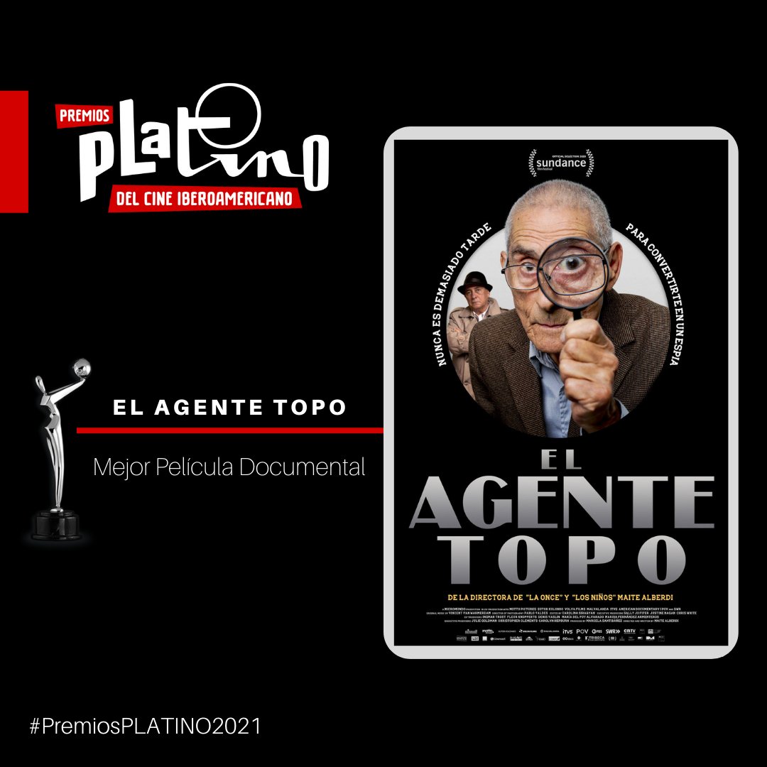 Tj_Toro9's tweet photo. La película #ElAgenteTopo ganó 2 Premios Platino: 

- Como mejor película documental.
- Al cine y educación en valores.

 ¡Felicitaciones @lamaitealberdi! 💛👏🏻.

#PremiosPLATINO2021
#PremiosPlatinoTNT
#ElAgenteTopo. https://t.co/FrRXhNYBSC