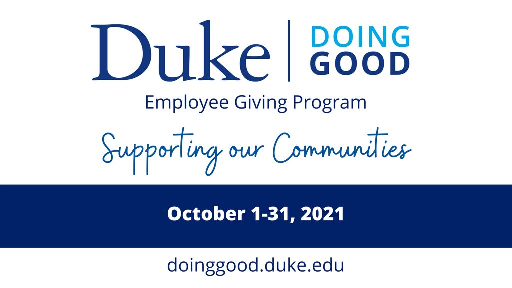 Duke_DCA's tweet photo. It's #DukeDoingGood time! Duke's annual employee giving campaign. 6 community-informed categories and United Way options. Funds help orgs like Durham Rescue Mission renovate its childcare center or Book Harvest installing new book boxes. Learn more/donate https://t.co/8MltyQAAcr https://t.co/quxwyQS7fK