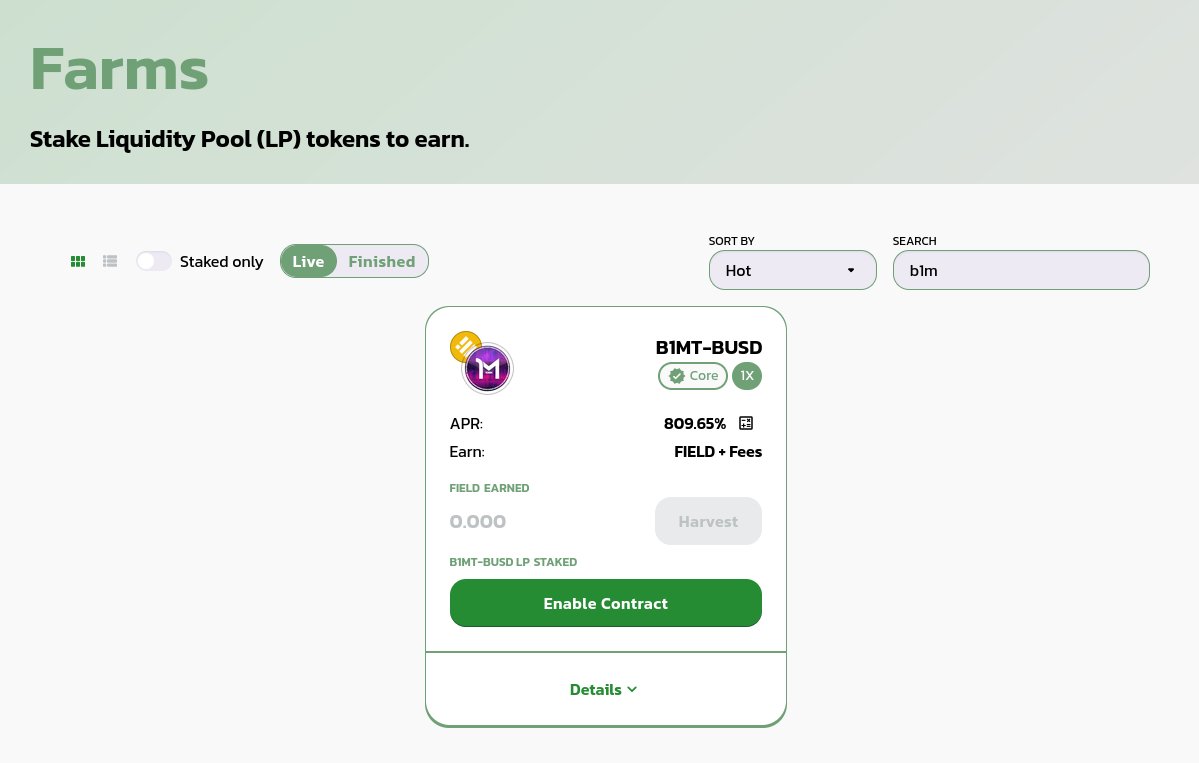 1MillionBsc's tweet image. We have already a farming pool b1MT/BUSD in @yieldfields, enjoy the high APY ❤️

yieldfields.finance/farms 

@1MillionTokens #b1MT #1MT #YieldFields #YieldFarm #Yieldapp #BNB #BSC #CryptoNews