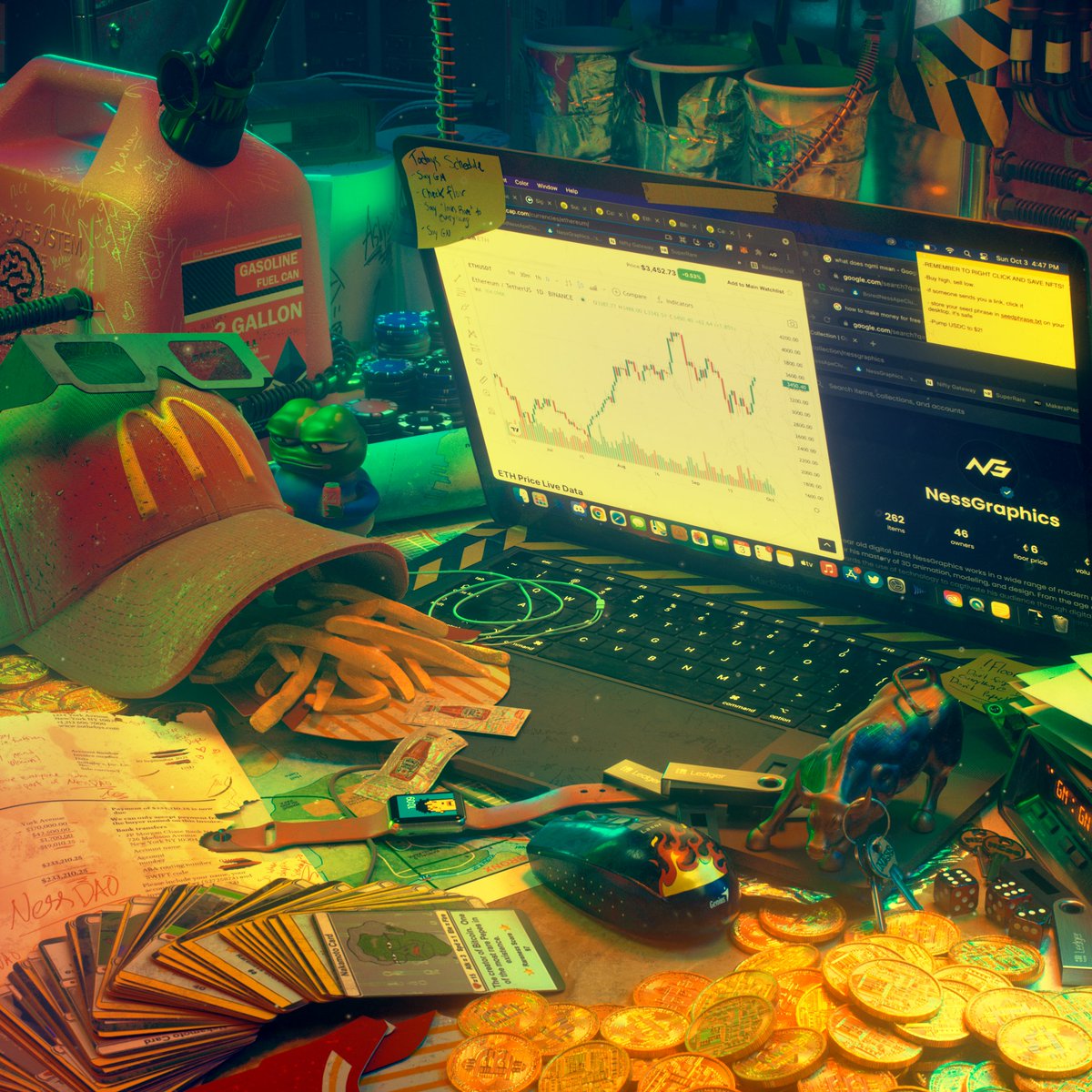 Work in progress of the new "NGMI" 1/1, releasing on <a href="/SuperRare/">SuperRare</a> eventually.