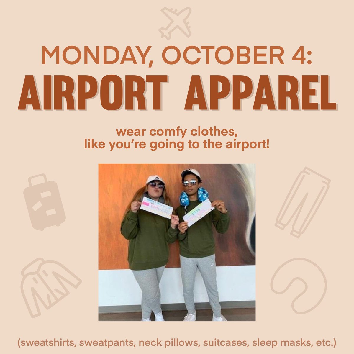 Farmington Hoco week is here! To get to Hollywood Homecoming, you gotta fly there first… wear cozy/airport clothes on Mon. for Airport Apparel! Bonus points for neck pillows, eye masks, and suitcases instead of backpacks!  Bon voyage, FHS!