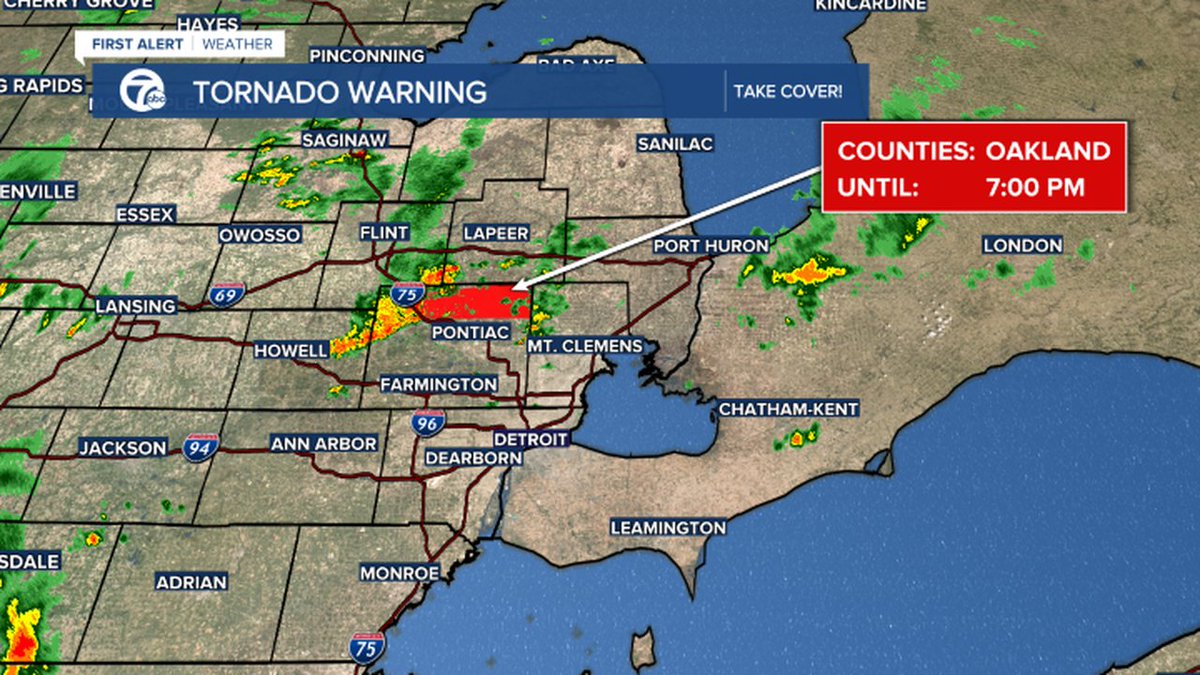 Tornado Warning. Seek shelter immediately. Tune to Channel 7. Details and live map: wxyz.com/weather.