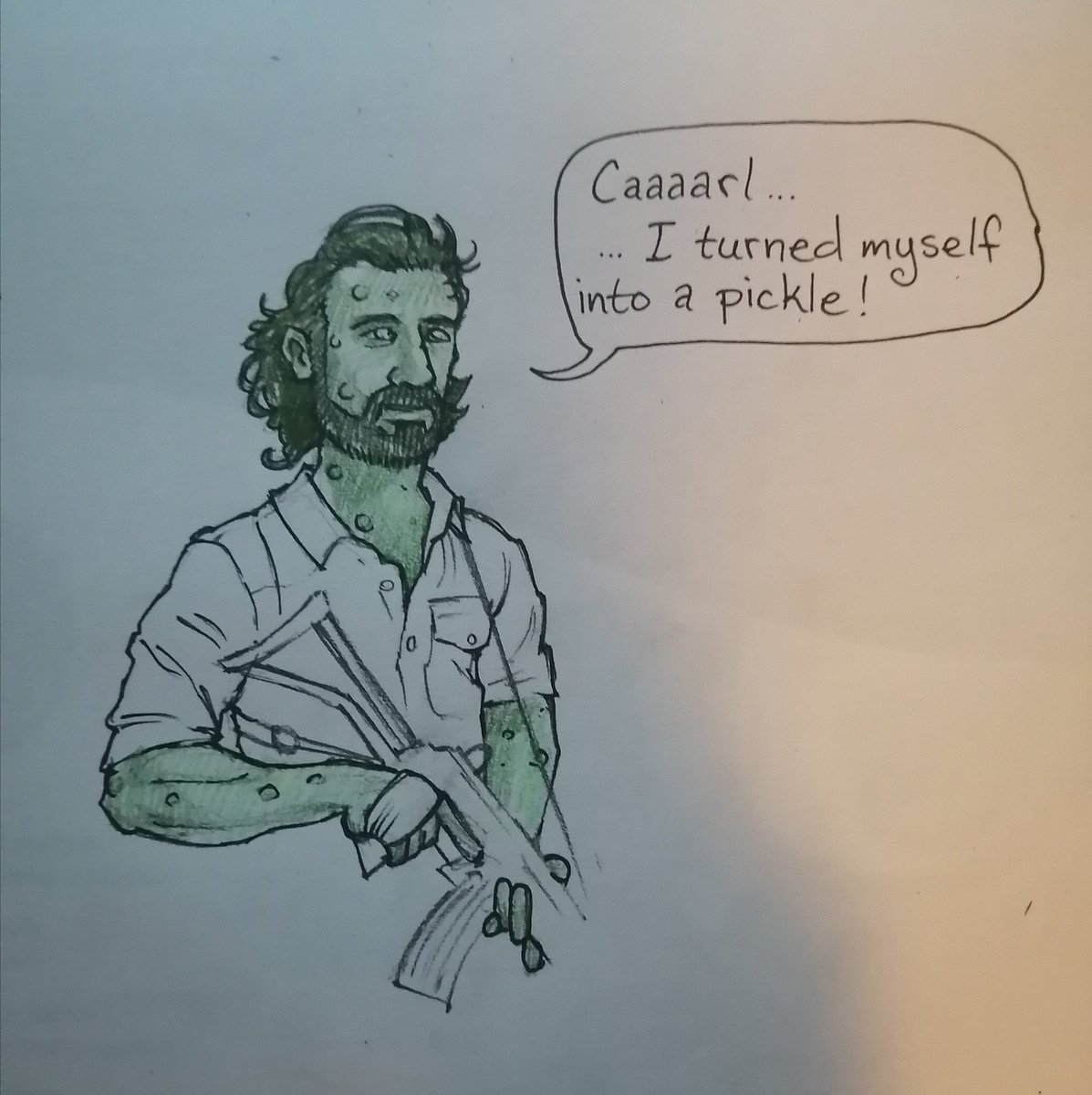 RedBarronDesign's tweet image. Random idea of the day. #thewalkingdead #RickandMorty #RickGrimes #picklerick #crossover #WIP #handdrawn #starvingartist