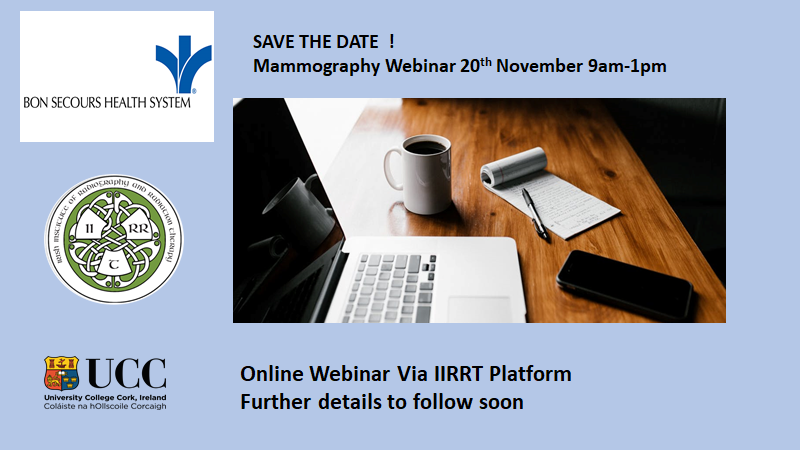 iirrt's tweet image. Save the date . Mammography Webinar Saturday 20th of November  9am -1pm #greatprogramme #multidisciplinary #CPD #Mammography #BreastCheck #UPMC #UCC @markmcentee @iirrt