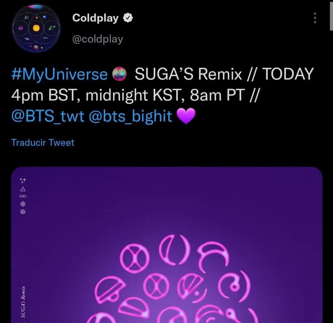 Mitsuki_130's tweet photo. Tendremos REMIX de "MY UNIVERSE" y hecho por Yoongi!!!! 

⏰Horario | 18 de Octubre
9:00AM 🇧🇿🇨🇷🇬🇹🇳🇮🇭🇳🇸🇻
10:00AM 🇲🇽🇨🇴🇪🇨🇵🇪🇵🇦
11:00AM 🇩🇴🇧🇴🇨🇺🇵🇷🇻🇪
12:00PM 🇦🇷🇧🇷🇨🇱🇵🇾🇺🇾
05:00PM 🇪🇸 https://t.co/nJs1Cu60WC