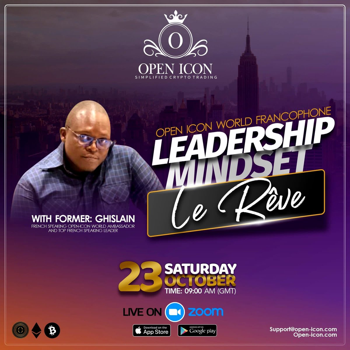 OpenIconGlobal's tweet image. OPEN ICON WORLD FRANCOPHONE

Zoom live training on Leadership Mindset: Le Rêve

This Saturday:23/10/2021
Time: 9am GMT

Former:
Ghislain, French-speaking 
OPEN-ICON world 🌎 Ambassador
&amp;amp; TOP French speaking leader.

us02web.zoom.us/j/7580635697?p…

ID reunion: 758 063 5697
Code: 4Fwinb
