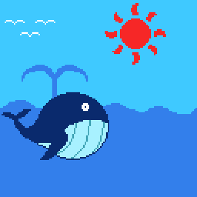 pixel_zoo's tweet photo. 【風船くじら】
かもめの3兄弟と一緒にいく
太陽も祝福しているよ

イーサ版E41,42追加
https://t.co/yrAPEPN22p
ポリゴン版P41,42追加
https://t.co/qNtBLoVbQO

#NFT #pixelart  #BalloonWhale #JapaneseNFT https://t.co/v8JVwnrCZJ