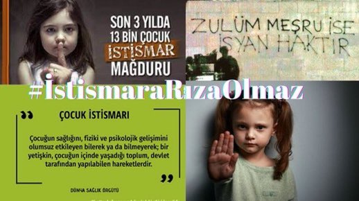 İstismara hayır pedofoli bir hastalıktır insanların tedavi olması gereken bir hastalık sırf bu yüzden kiz erkek farketmiyor çocuklarımıza dokunmayın 
Ellerinizi çekin üzerlerinden 
#istismaraRızaOlmaz !!! ASLA