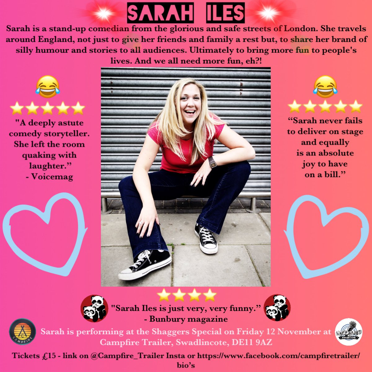 Jordan (@jhandford11) on Twitter photo Enjoy stand-up comedy?
Fancy cocktails & good ales?
Love a good vibe and friendly venue?
Then why not book tickets for @shaggerscomedy on Fri 12 Nov in #Swadlincote
The fantastic line up; <a href="/nikcoppin/">Nik Coppin</a> <a href="/ewgirlyounasty/">ewgirlyounasty</a> <a href="/JayWHandley/">Jay Handley</a> & <a href="/Sarahiles82/">Sarah Iles</a>
🐼❤️🐼
designmynight.com/uk/whats-on/co… Enjoy stand-up comedy?
Fancy cocktails & good ales?
Love a good vibe and friendly venue?
Then why not book tickets for @shaggerscomedy on Fri 12 Nov in #Swadlincote
The fantastic line up; <a href="/nikcoppin/">Nik Coppin</a> <a href="/ewgirlyounasty/">ewgirlyounasty</a> <a href="/JayWHandley/">Jay Handley</a> & <a href="/Sarahiles82/">Sarah Iles</a>
🐼❤️🐼
designmynight.com/uk/whats-on/co…