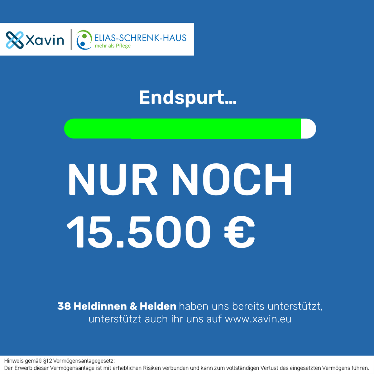 XavinCrowd's tweet photo. 𝗪𝗶𝗿 𝗹𝗮𝘂𝗳𝗲𝗻 𝗮𝘂𝗳 𝗱𝗶𝗲 𝗭𝗶𝗲𝗹𝗴𝗲𝗿𝗮𝗱𝗲 𝘇𝘂! 🏃
Es fehlen aktuell nur noch 15.500 Euro bis ihr gemeinsam die neuen #Begegnungsmöglichkeiten des Elias-Schrenk-Hauses erfolgreich finanziert habt.😱
Jetzt noch mitmachen und Bonuszins sichern: https://t.co/Pnh3leHwD7 https://t.co/VSyoaf1YNN