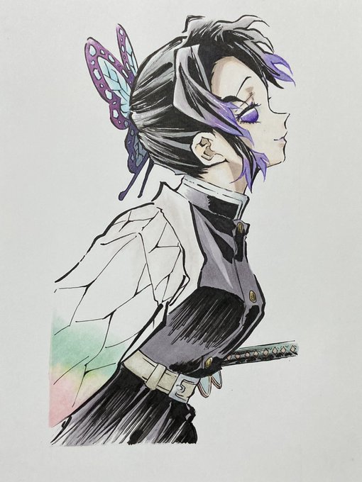 mikiさんがTwitterに投稿した胡蝶しのぶ(鬼滅の刃)のイラスト。