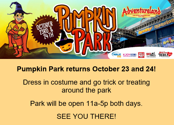 DiscoverLINY's tweet photo. Pumpkin Park at @AdventurelandLI returns 10/23 &amp; 10/24! 🎃🍬

Dress in costume &amp; go trick or treating around the park 🎡 🥳 Park open 11am-5pm both days.

https://t.co/UtCXrms4UA https://t.co/w47vBRUjzw