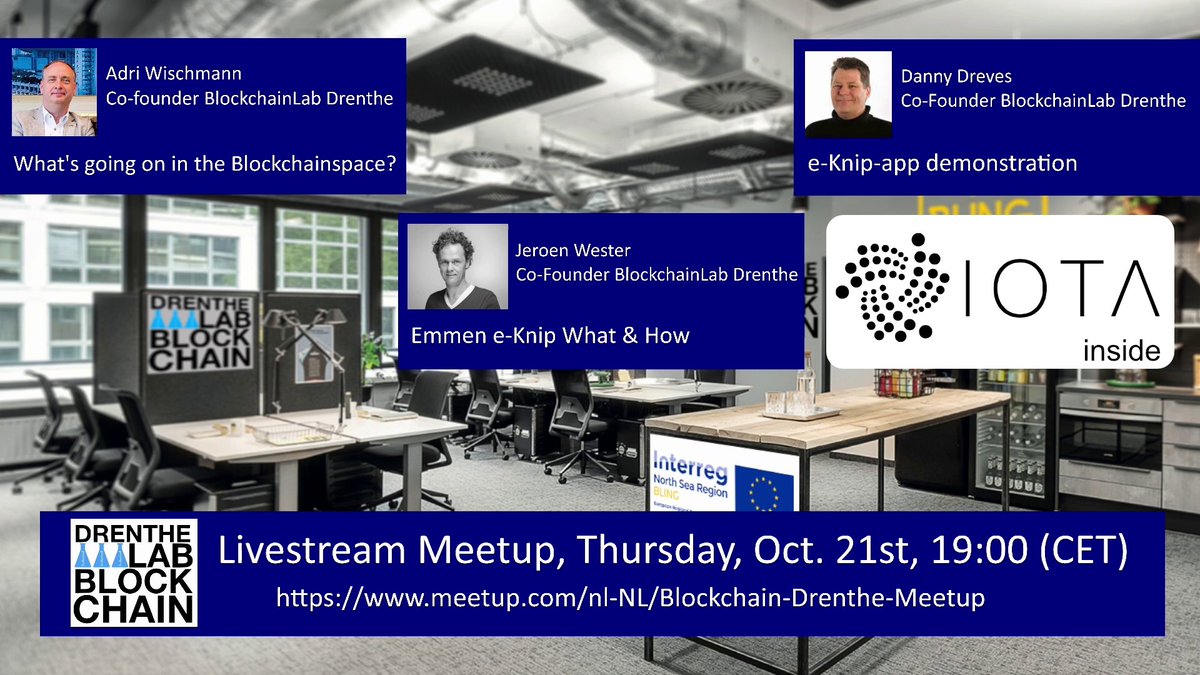Thursday, October 21st 19:00 we will show what we built (with #IOTA) for the municipality of Emmen. A local coin for a sustainability project. A win-win-win situation for residents, retailers and the municipality. 
Join us and register for free at: meetup.com/Blockchain-Dre…