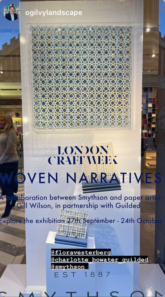GuildedUK's tweet photo. Last chance to see 'Woven Narratives' selling exhibition by paper artist Gill Wilson at Smythson (Sloane St store) before it closes on 24th. All 12 designs can be custom made in any size and in variety of framing or hanging options.  #artforineriors #designart #paperart https://t.co/2hxRw3ncsJ
