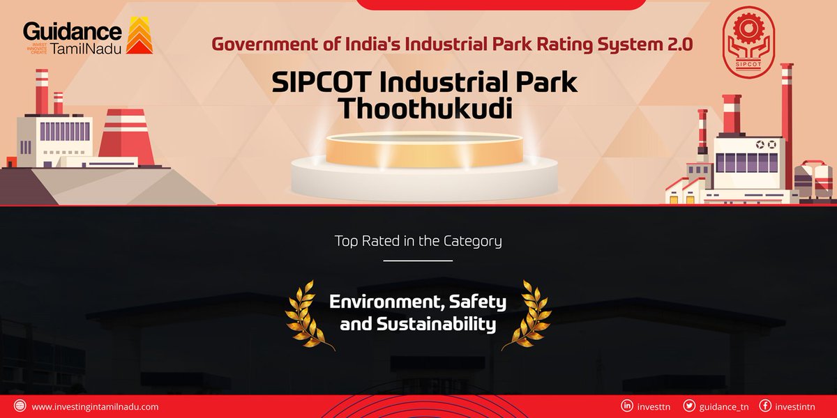 Guidance_TN's tweet photo. SIPCOT Thoothukudi exclusively catering to Seafood Processing, Salt based and other Engineering industries has been top rated in the @DPIITGoI's IPRS 2.0 report.

#ThriveInTN #IPRS 

@CMOTamilnadu @TThenarasu @TN_SIPCOT https://t.co/Q3WjBOMyrF