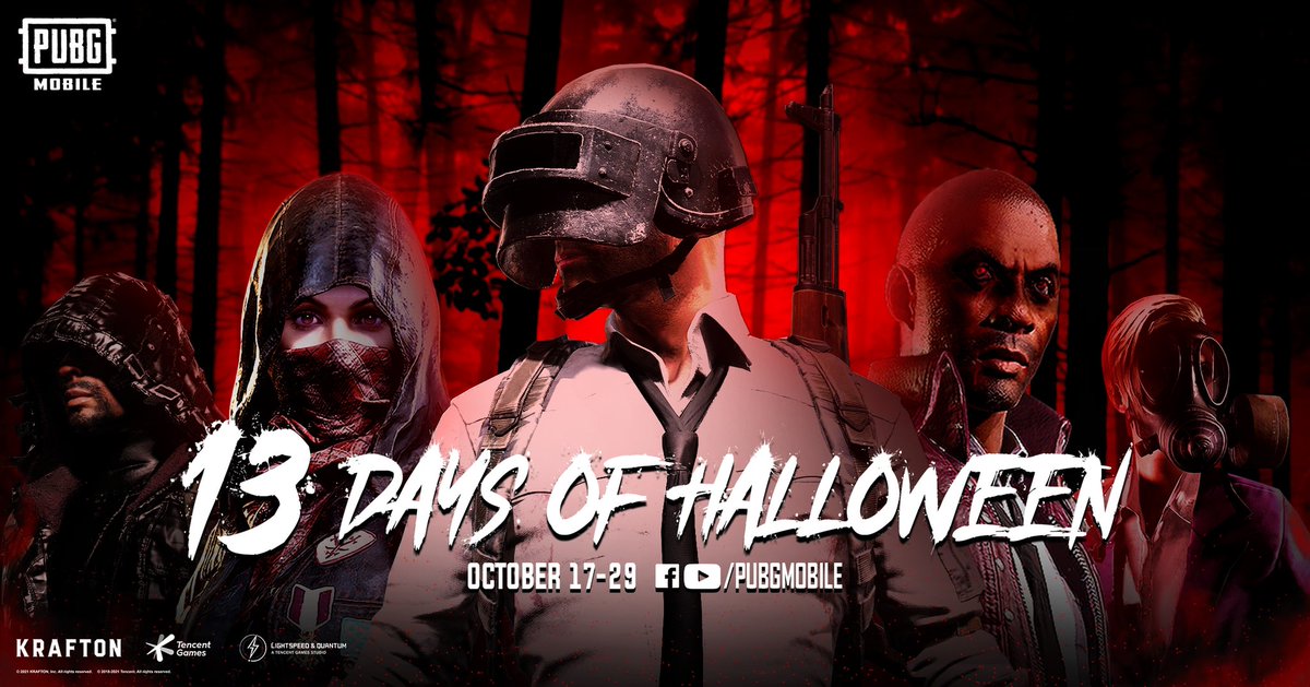 Hey, get ready for <a href="/PUBGMOBILE/">PUBG MOBILE</a> 13 Days of Halloween ! Aimed to be one of the largest events of all time ! Tune in daily for custom rooms, giveaways and UC ! 🎁 

📺 Watch it all on the Official PUBG MOBILE YouTube Channel! #PUBGMHALLOWEEN #PUBGMOBILE #AD