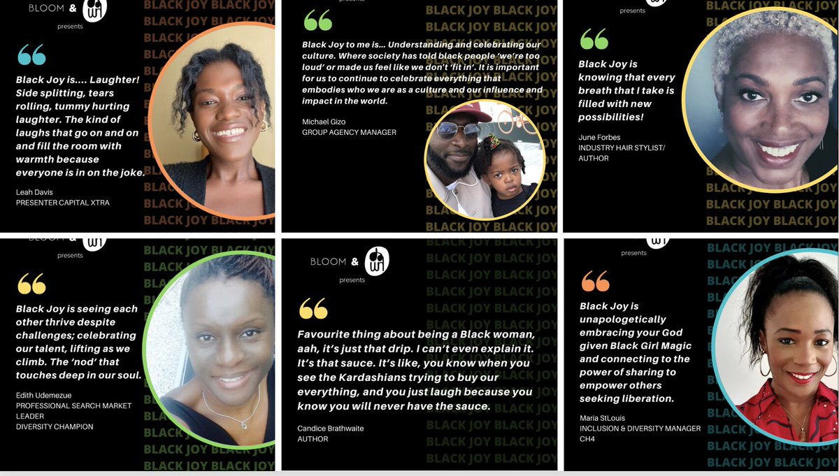 Kicking off Monday with an array of talent who express Black Joy in many ways, from within the industry and the wider community! #BHM bit.ly/3p8CdkJ