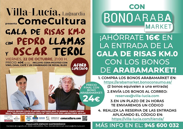 equalitasvitae/sillerosviajeros (@equalitasvitae) on Twitter photo No te pierdas la Gala de Risas km0 en Villa Lucía, Laguardia, el próximo 22 de octubre, con Pedro Llamas y Oscar Terol. Además puedes ahorrarte hasta 16€ con los bonos de Arabamarket! Toda la info ➡cutt.ly/xRwy4ub <a href="/vinfos/">Villa Lucía</a>
#TurismoInclusivo #Enoturismo #TurismoAccesible No te pierdas la Gala de Risas km0 en Villa Lucía, Laguardia, el próximo 22 de octubre, con Pedro Llamas y Oscar Terol. Además puedes ahorrarte hasta 16€ con los bonos de Arabamarket! Toda la info ➡cutt.ly/xRwy4ub <a href="/vinfos/">Villa Lucía</a>
#TurismoInclusivo #Enoturismo #TurismoAccesible