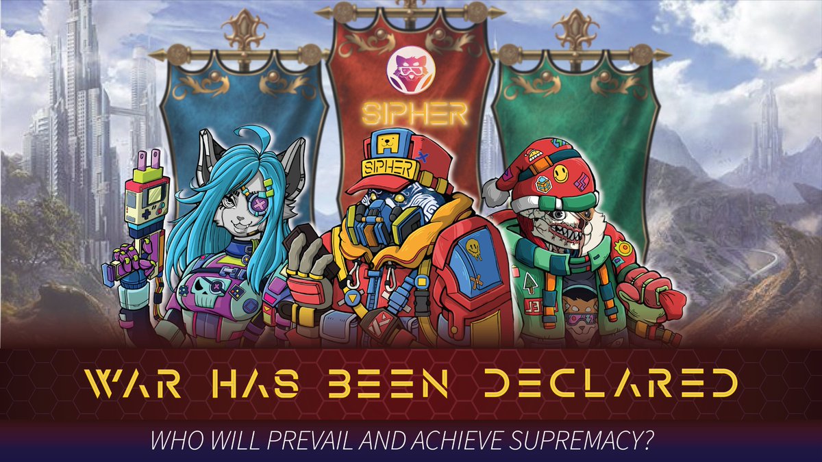playSIPHER's tweet photo. The first great war in Sipheria was bloody. 🩸

As the second fleet's arrival draws near, members of The Shade Brotherhood☂️, Maximalist Templars🌐 and Centurion Scholars📜 are growing anxious.

⚔ War Start: October 19, 1PM (UTC)
🗺 https://t.co/3fLfuo096n
📜 Join a Faction https://t.co/8qtcrhGU9t