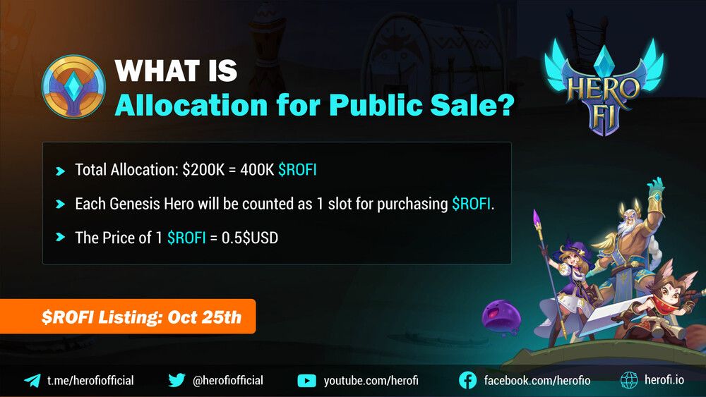 😍 Genesis Hero owners, ARE YOU READY?
We would like to give you the following information to notice:
👉 Each Genesis Hero will be counted as 1 slot for purchasing $ROFI.
👉 On October 24, we will snapshot the number of Genesis Heroes in the marketplace
Get ready for October 25