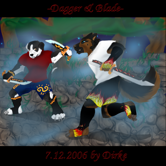 Rourth's tweet photo. I'm planning on doing this, I already have a sketch. The drawing will be a bit different, now the fight will be fist, not a dagger and swords. 
#Dirke #rourth #anthro #furry https://t.co/DFHvVvIjEg