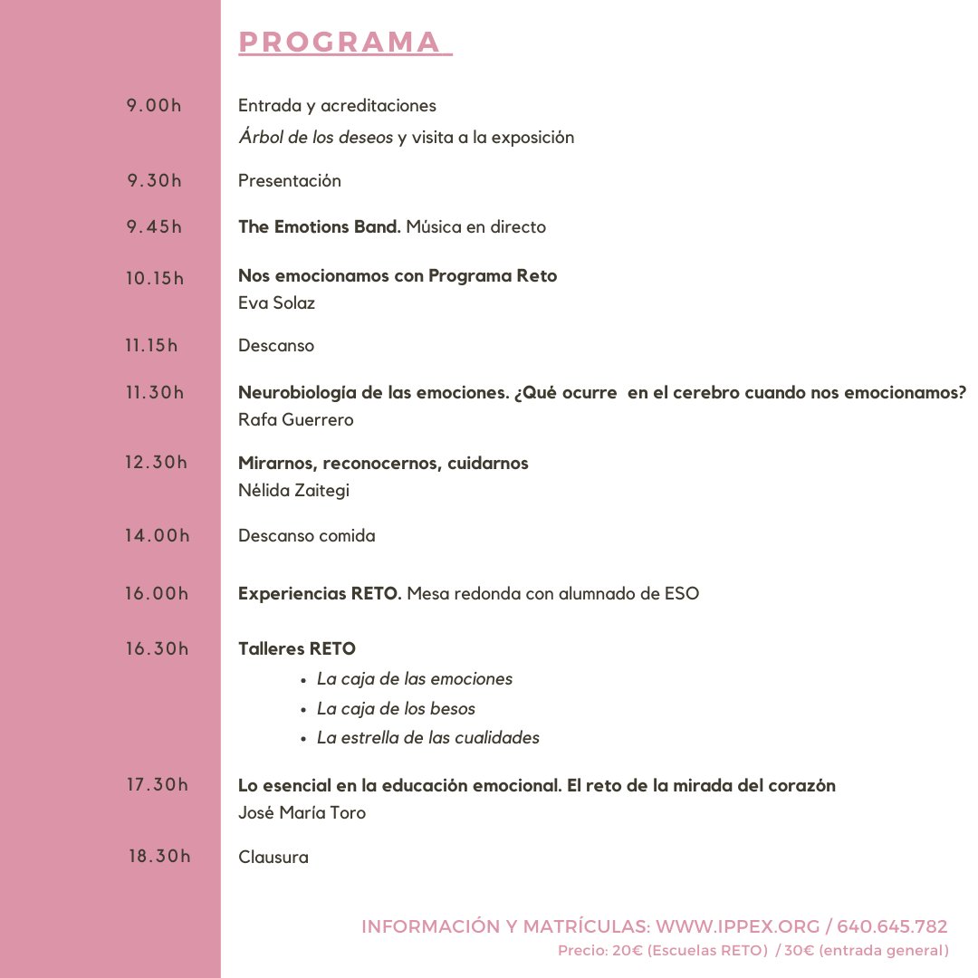 ippexeducacion's tweet photo. El 6 de noviembre se celebra la "II Jornada de Programa RETO" en Valencia.
RETO es un proyecto de educación emocional para los centros de educación infantil, primaria y secundaria. 
Toda la información en https://t.co/wVfW89diGO
 #educacionemocional #ProgramaReto https://t.co/iVQB781tAM