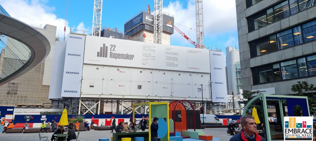 BuildingWrapsUK's tweet photo. Our friends @SkanskaUKplc a considerate contractor making use of our services again. Client message in the centre and then to mask the access scaffold and staircases either end a nice pair of branded mesh printed wraps and more at the rear #printedscaffoldwraps #buildingwraps https://t.co/OrH7HDCRqz