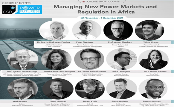 UCT-GSB part-time online course: Managing New Power Markets and Regulation; 22 Nov to 1 Dec 2021: conta.cc/2YRMK8N