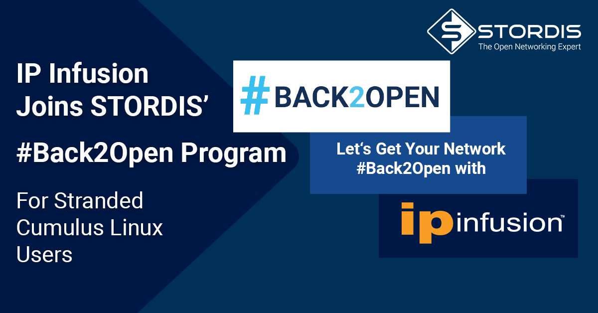 STORDIS_GmbH's tweet photo. @IPInfusion teams up with @STORDIS_GmbH & joins the #Back2Open Program for stranded #CumulusLinux users, to help them switch back to another NOS, like IP Infusion’s OcNOS.
To kick this off we will hold a webinar w/ IP Infusion on Nov. 16, 2021.
More Info:
https://t.co/YqTZ1oQRqk https://t.co/nJEIKrTQN3